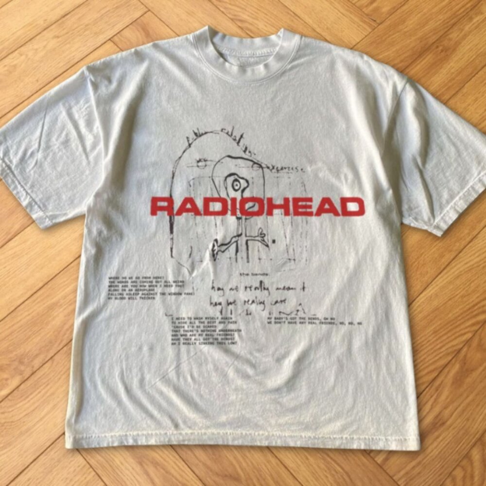 White Radiohead Abstract Sketch Logo Alternative Rock Graphic Tee